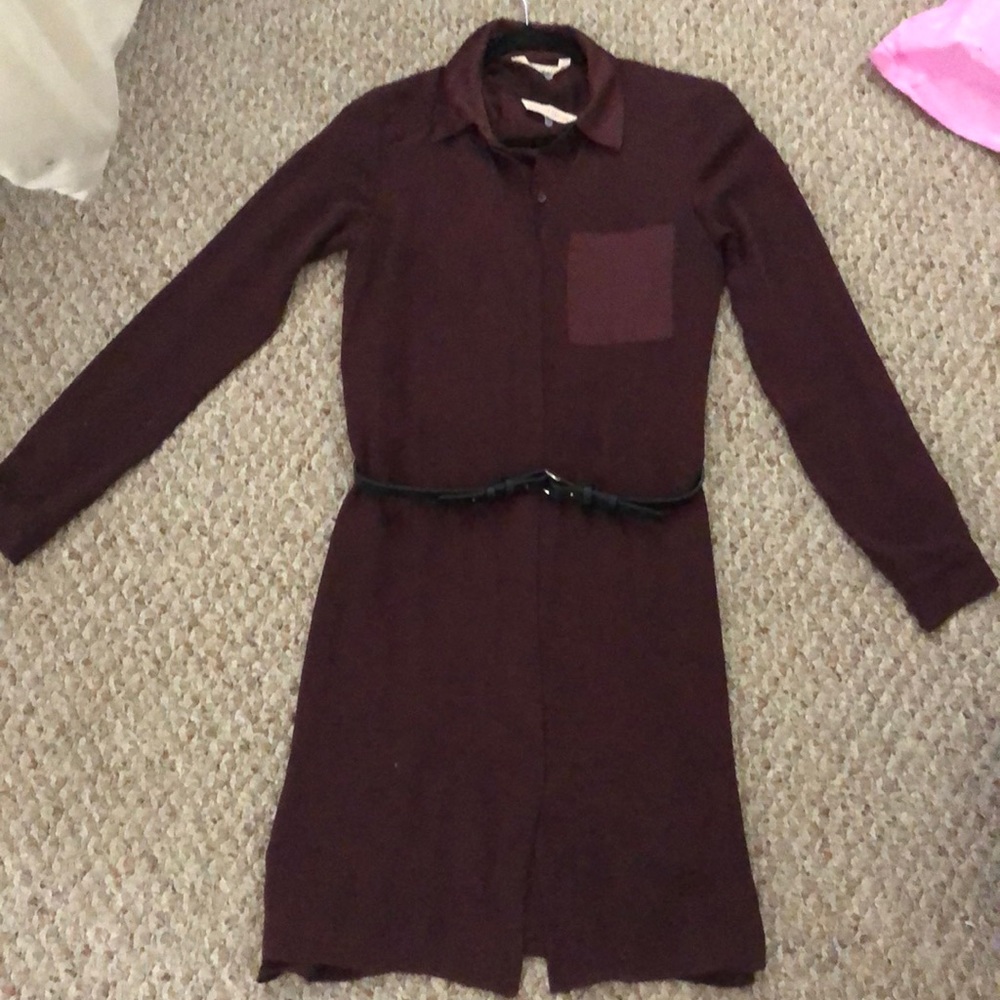 Rebecca Taylor silk burgundy button down dress